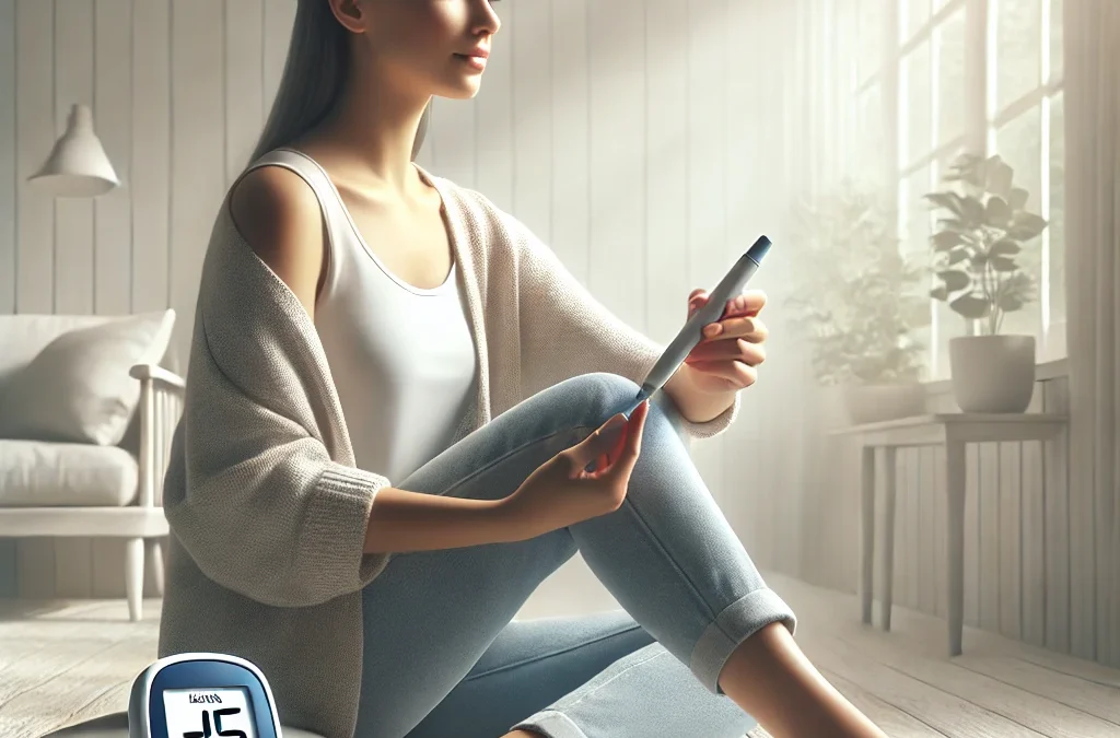Persona utilizando un Glucómetro en un entorno relajante